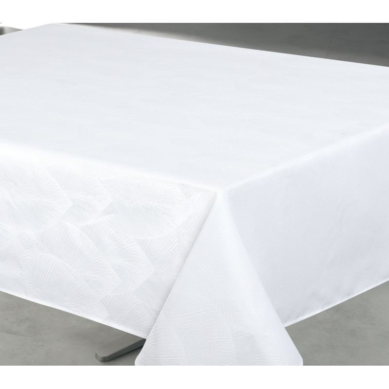 Nappe jacquard Feuillage Blanc