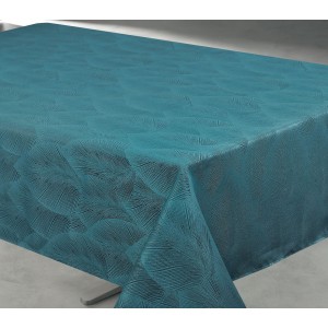 Nappe jacquard Feuillage Bleu paon
