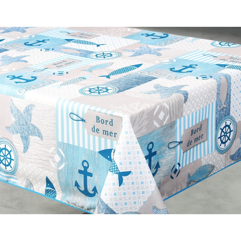 Nappe imprimée anti-tâches Biarritz bleu