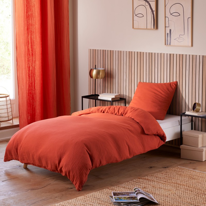 Housse de couette Gaze de coton Terracotta 220x240