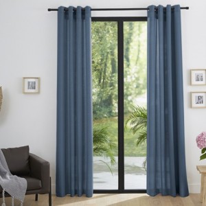Paire de 2 rideaux effet lin 140x260 Bleu