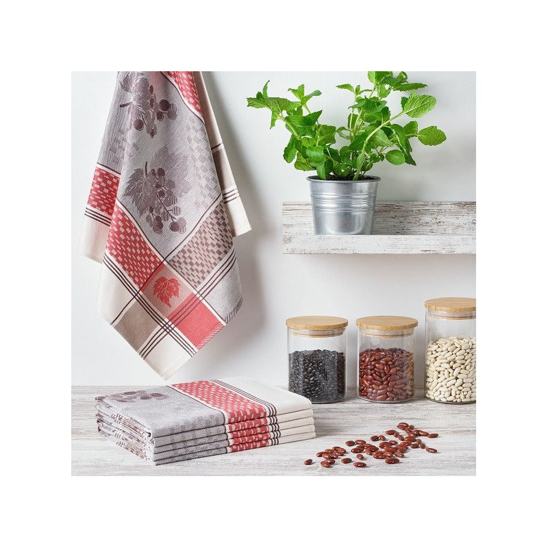 Lot de 6 torchons Jacquard 100% coton Raisins