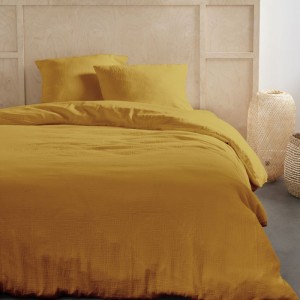 Housse de couette Gaze de coton Ocre
