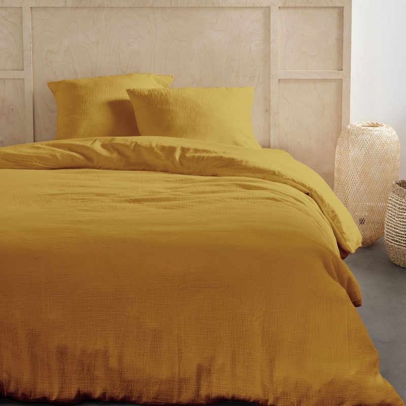 Housse de couette Gaze de coton Ocre