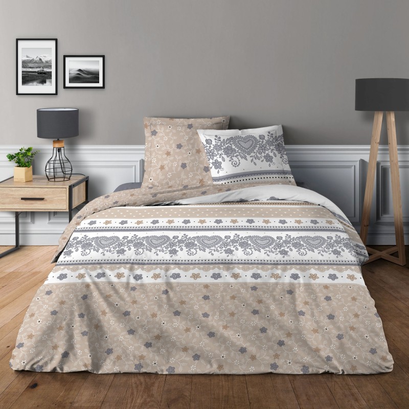 Parure housse de couette 3pcs Heart taupe