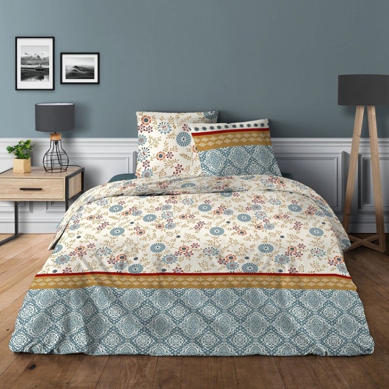 Parure housse de couette 3pcs Nature bleu