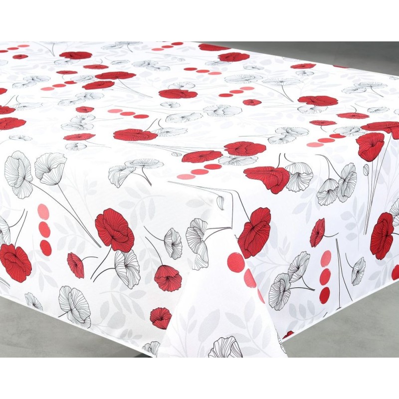 Nappe imprimée anti-tâches Poppies blanc