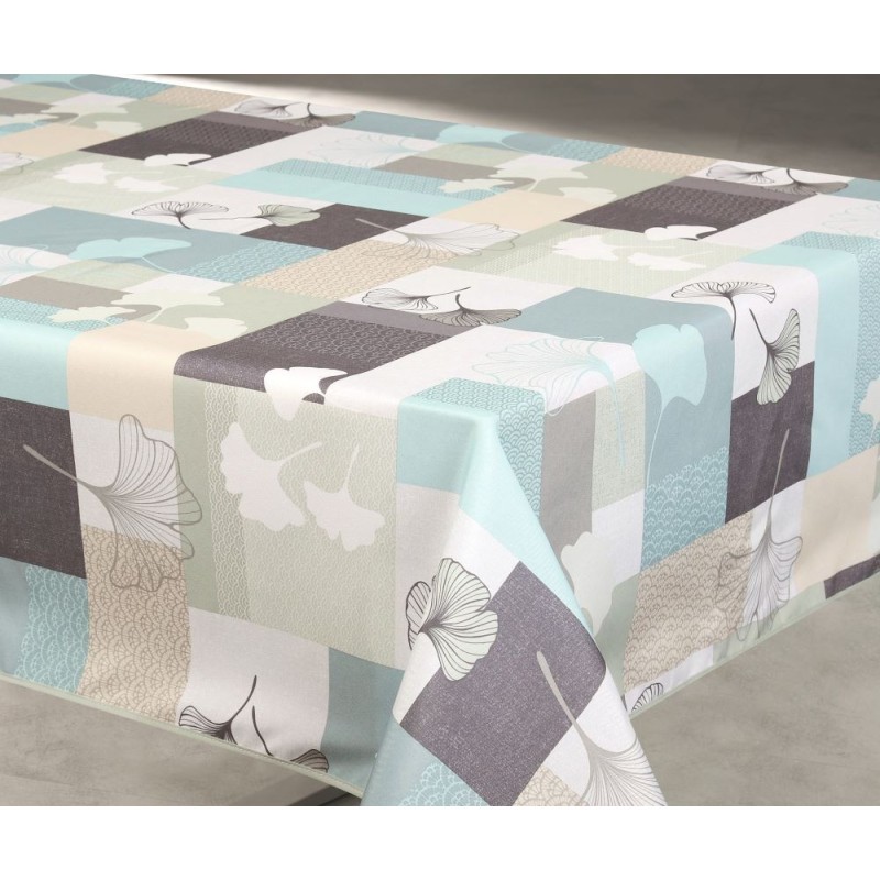 Nappe imprimée anti-tâches Ginko sauge