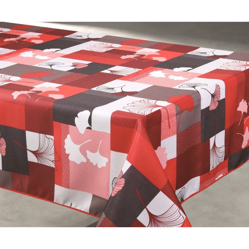 Nappe imprimée anti-tâches Ginko rouge