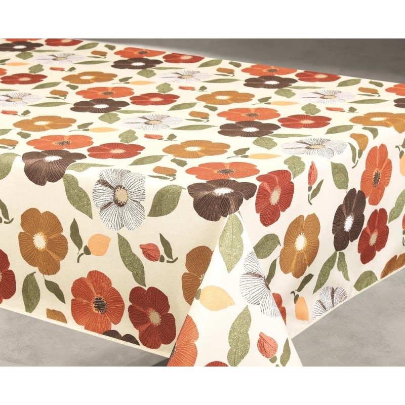 Nappe imprimée anti-tâches Flowers beige