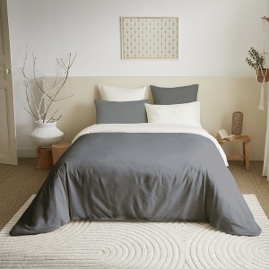 Parure housse de couette 6pcs Anthracite/Blanc