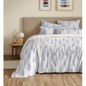 Parure housse de couette 6pcs Plumes douces azur