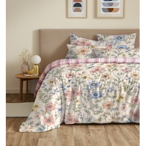 Parure housse de couette 6pcs Plumes Rosalie rose
