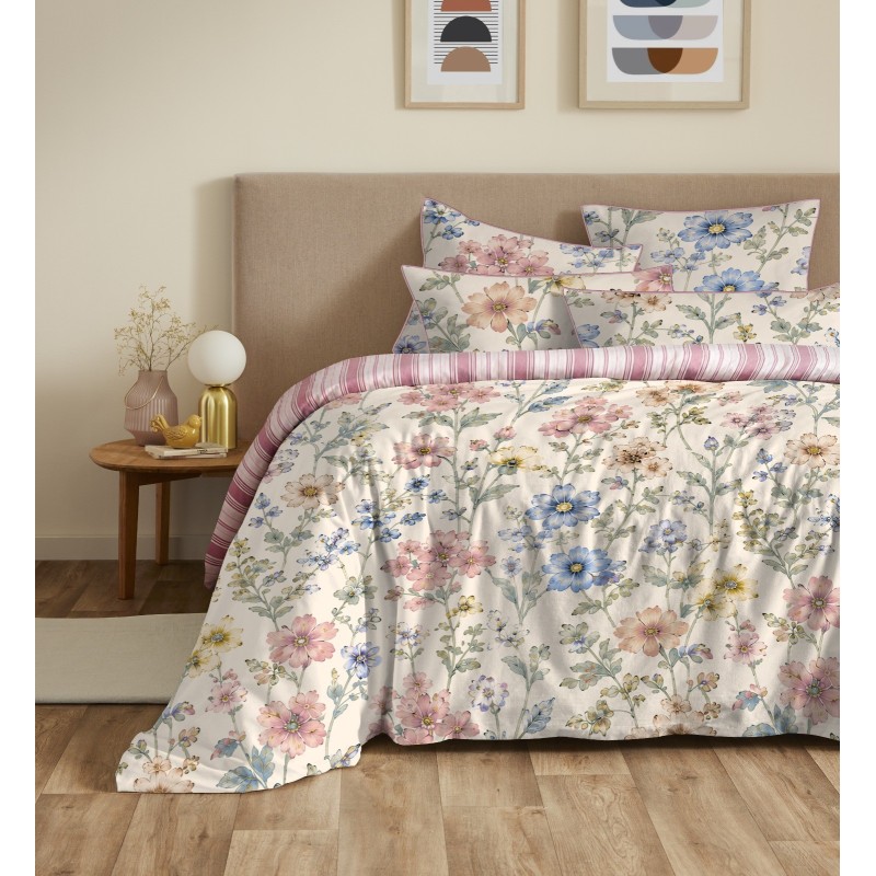 Parure housse de couette 6pcs Plumes Rosalie rose
